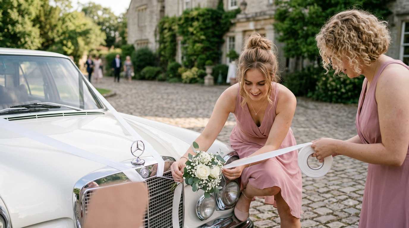 how to attach wedding ribbon to car